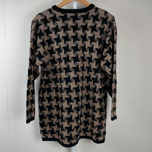 Vintage‎ 80s Sheridan Square Sweater Black Metallic Gold Houndstooth Oversized L - Picture 6 of 7